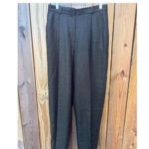 Rena Rowan Women Vtg.‎ 100% Wool Trouser 12 Brown Houndstooth Pleated High Rise